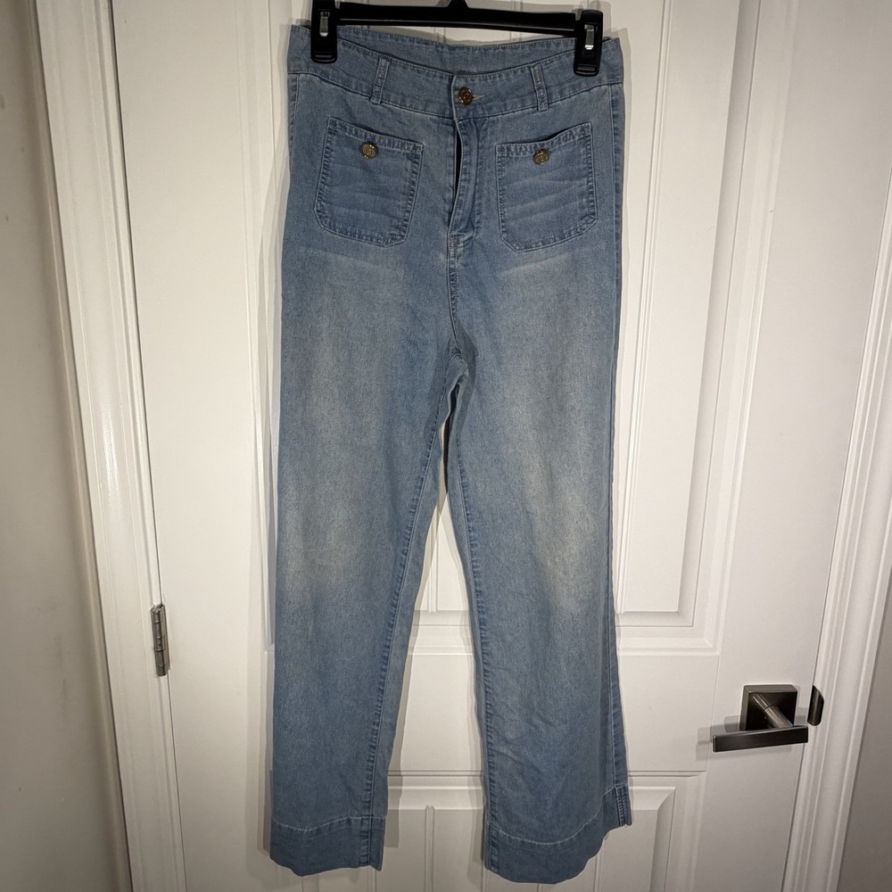 Women's Light Wash Denim Pants Small‎ Straight Leg Casual Jeans High Rise